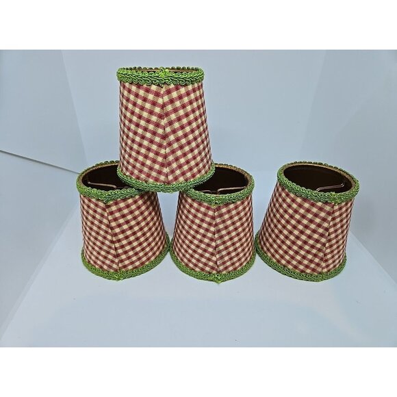 VTG 4 French Country Gingham Red/Green Clip-On Chandelier Lampshades Grannycore - Picture 9 of 15